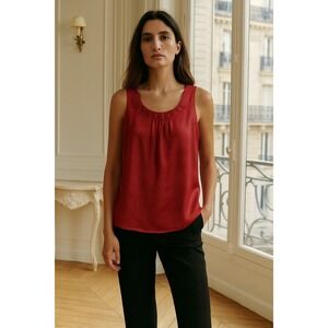 Sleeveless Tank Top‎ Red Textured Dressy Blouse Career Casual